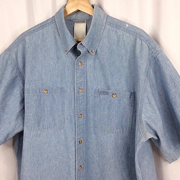 Carhartt Denim Chambray Men's Shirt 2XLT / 3XLT Short Sleeve Button Down READ - Picture 3 of 11